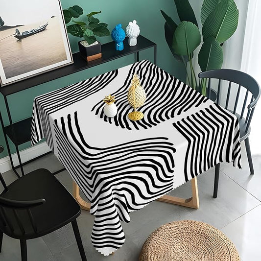 Black White Stripes Table Cloth for Square Chic Striped Square Tablecloths Polyester Vintage for Picnic Party Dinner Wrinkle Oil-Proof Resistant Table Cover for Dining Table 60x60 Inch