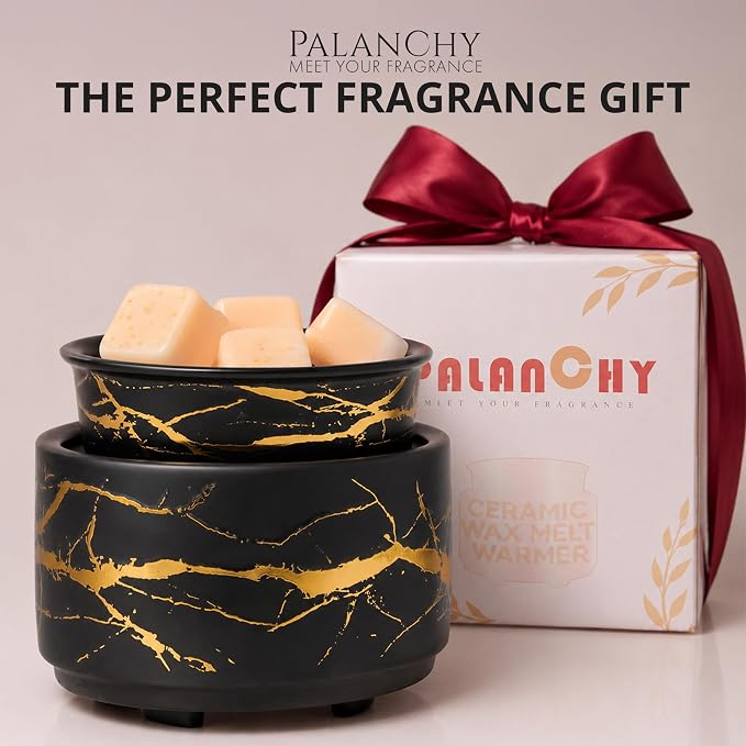 PALANCHY Electric Wax Warmer for Scented Wax Melts 3-in-1 Oil Warmers | Durable Ceramic Oil Burner Candle For Nightstand & Desk. Black And Gold Wax Melt Warmer Oil Burner For Scented Oil Gift Boxed