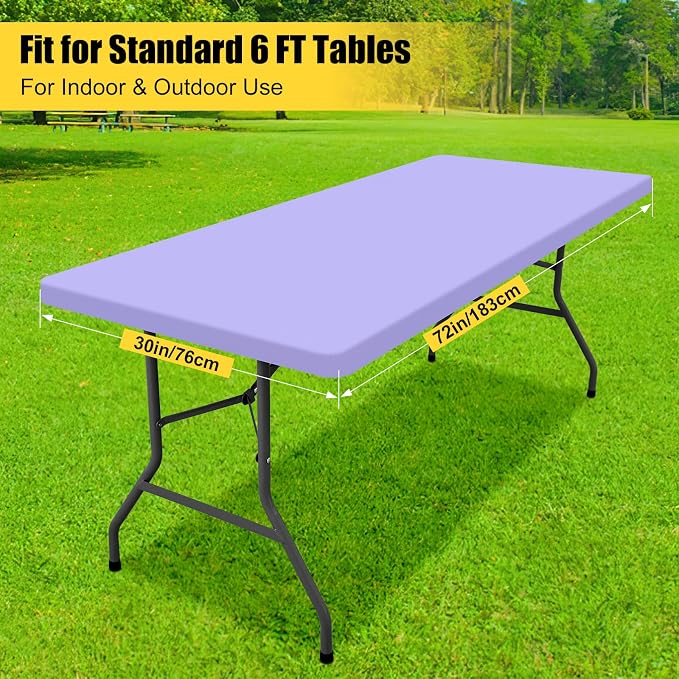Smiry Rectangle Tablecloth, Elastic Fitted Flannel Backed Vinyl Tablecloths for 6ft Folding Tables, Waterproof Wipeable Table Covers for Indoor, Outdoor, Picnic and Camping (Lavender, 30"x72")