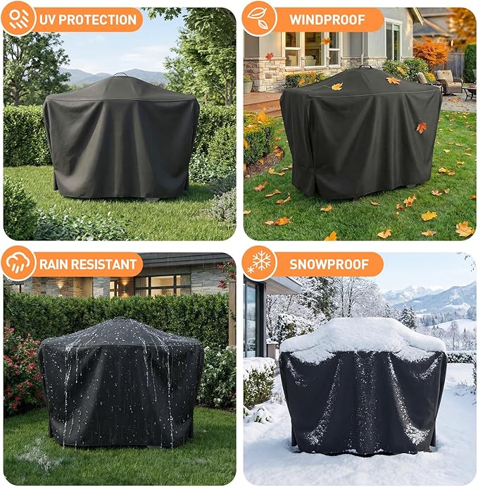 57 Inch Grill Cover for Weber Q Grill, 7112 Grill Cover for Weber Q2000, Q2200, Q2400, Q300, Q3000, Q3200 Gas Grills, Heavy Duty Waterproof BBQ Gas Grill Cover, Straps for Fix with Handles, 600D