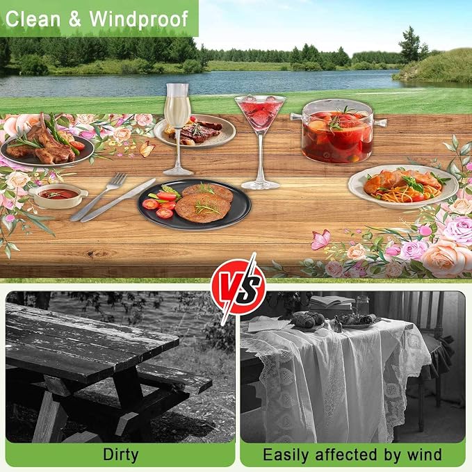 Camper Picnic Table Cover with Bench Covers Elastic Edges, Wooden Camper Fitted Table Cover, Outdoor Patio Camping Essentials 72 Inch 3PCS, Waterproof Camping Fitted Tablecloth with Drawstring Bag