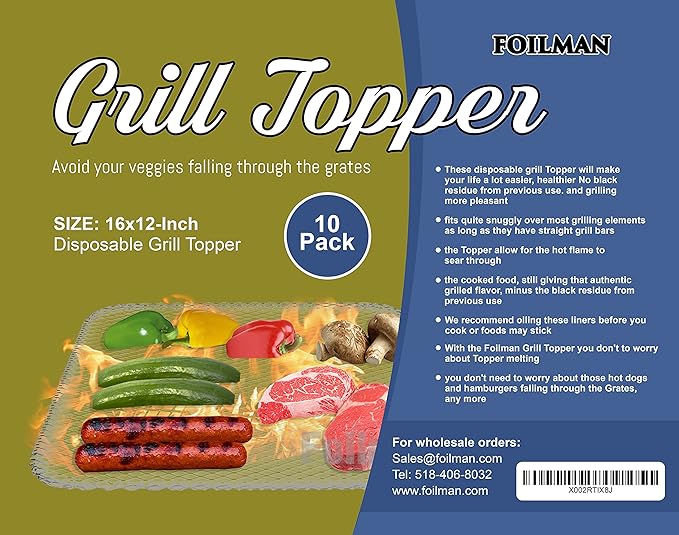 Foilman Grill Toppers - Clean Grill BBQ Disposable Toppers- 16 x 12Inch - (10 Pack) -Your Hot Dogs Will Never Fall Through The Cracks Again