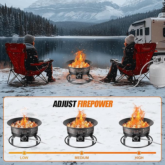 GasBRUH 19″ Outdoor Portable Propane Fire Pit with Grill Grate, Cover&Carry Kit,Fireplace,60,000 BTU Camping Propane Firepit,Portable Gas Fire Pit for Outside Patio,Camping,RV,Smokeless Gas Firebowl