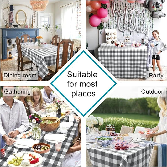 Hiasan Checkered Rectangle Tablecloth - Stain Resistant, Waterproof and Wrinkle Resistant Washable Table Cloth for Dining Room, 52 x 70 Inch, Grey and White Gingham Pattern