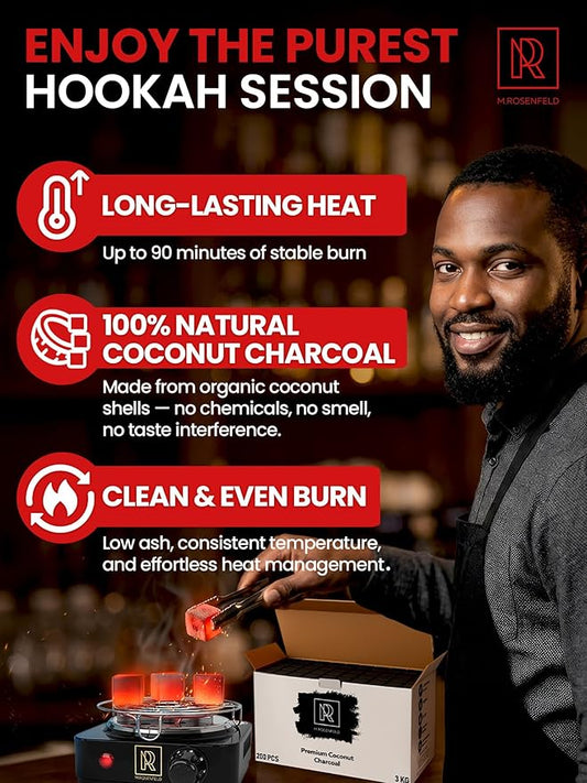 Hookah Coals Coconut Hookah Charcoal – 200 Count & 3 KG (6.6 lbs) – Value Pack Premium Quality 25mm (1x1x1 in) – 100% Natural Coconut Coals for Hookah Cubes – NOT Quick Light Charcoal Coco