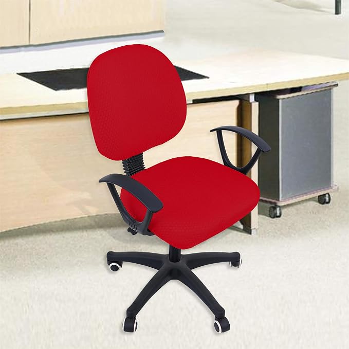 Smiry Office Computer Chair Covers for Desk Rotating Chair Protector | Stretch Jacquard Removable Washable Universal Slipcovers, Seat + Backrest Cover, Red