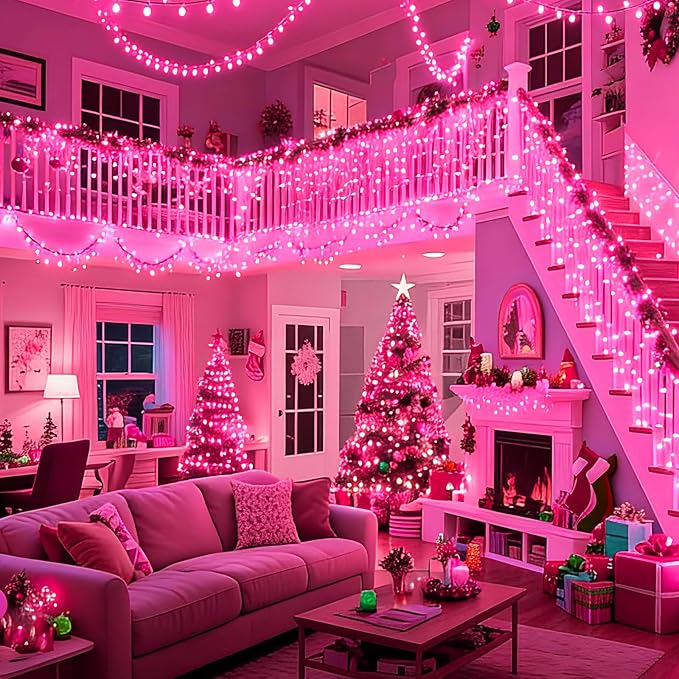 Pink Christmas String Lights, 100 Count 19.6 FT Mini Valentine's Lights, Waterproof Pink Lights for Indoor Valentine's Day Garland Wedding Party Festival Xmas Tree Decoration (Pack of 3)