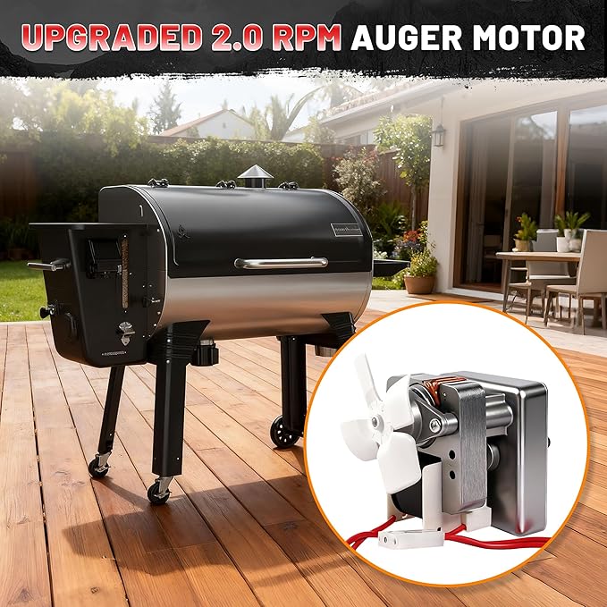 Upgraded 2.0 RPM Auger Motor Replacement Parts for Wood Pellet Grills Smokers Compatible with Pit Boss, Traeger, Camp Chef, Barbecue Accessories, 120V 60Hz