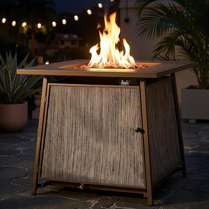 BALI OUTDOORS 50,000 BTU Propane Fire Pit Outdoor, 28 inch Propane Fire Pit Table Square, Gas Firepits for Outside Patio, Garden, Backyard