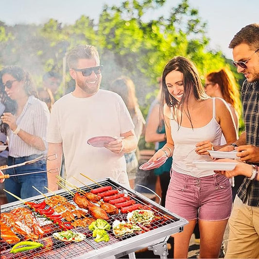 Large Barbecue Grill Stainless Steel BBQ Charcoal Grill Smoker Barbecue Folding Portable for Outdoor Cooking Camping Hiking Picnics Backpacking with Baking Tray 73 * 70 * 33cm