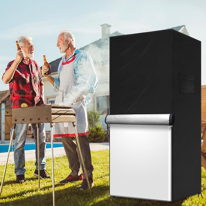 Outdoor Refrigerator Cover Outdoor Dustproof Freezer Covers for Protecting Upright Freezers/Beverage Refrigerator Suitable for Large Cold Rooms (Black, 33" x 33" x 67")