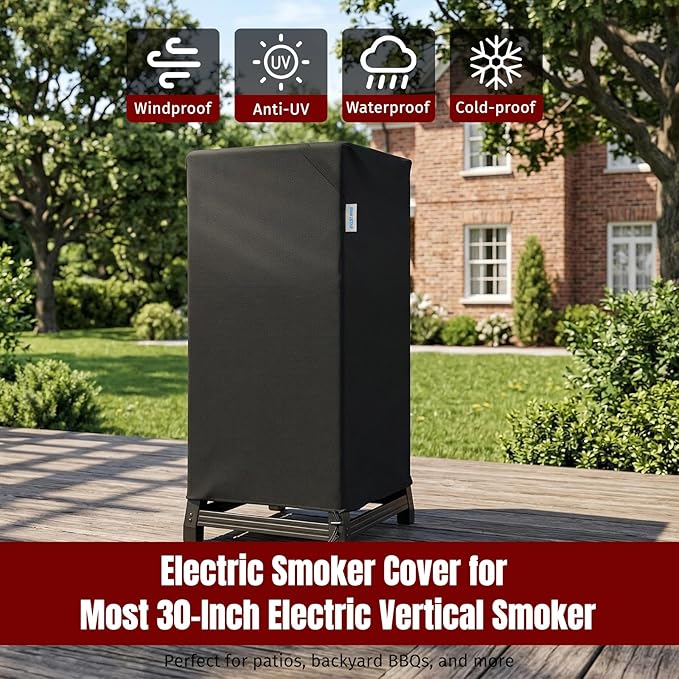SHINESTAR 30 Inch Electric Smoker Cover for Masterbuilt, East Oak, 600D Heavy Duty Waterproof Vertical Smoker with Zipper & Straps, Grill Cover for Charbroil, Dyna Glo and More 30-Inch Vertical Smoker