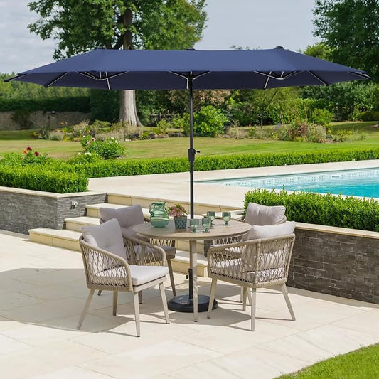 HERA'S PALACE 13 ft Large Patio Umbrella, Double-Sided Twin, Outdoor Market Umbrella with Crank Handle, Powerful UV Protective, Navy Blue