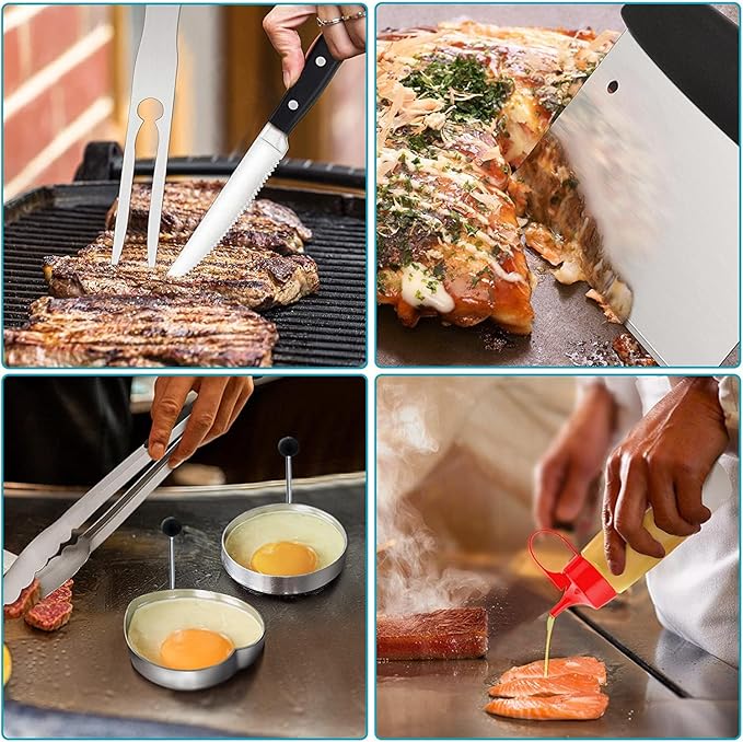 36Pcs Griddle Accessories, Leonyo Grilling Accessories for Outdoor, Smash Burger Press Grill Tools Kit with Enlarge Griddle Spatula, Melting Dome for Flat Top Grill, BBQ Gifts for Men