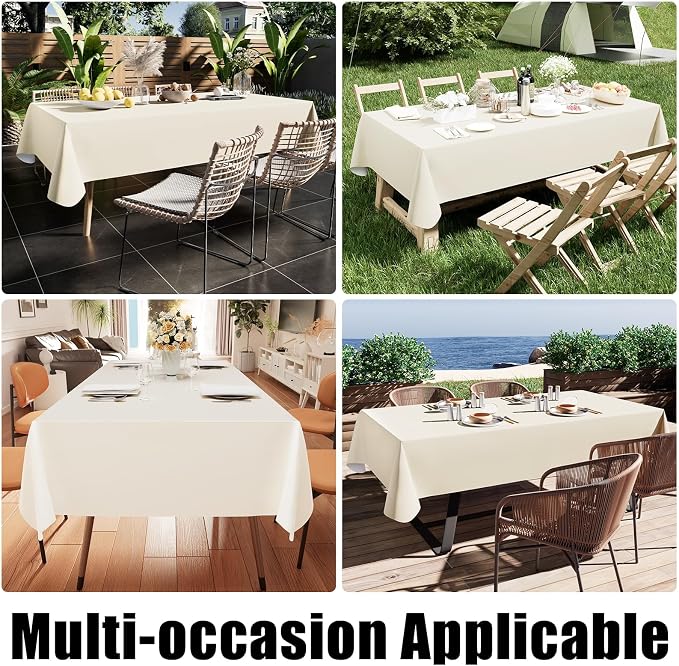 Smiry Rectangle Table Cloth 70x108 Inch, Waterproof Wipeable Vinyl Tablecloths Protector, Oil Spill Proof Plastic Table Cover for Dining, Picnic, Camping, Outdoor, Beige