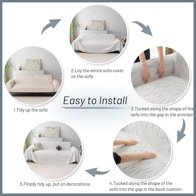 MYSKY HOME Couch Covers for 3 Cushion Couch Sofa, Sectional Couch Cover L Shape Chenille Couch Cushion Covers for Pets, Furniture Protector Cover for Dogs, Kids, 91"X150", White