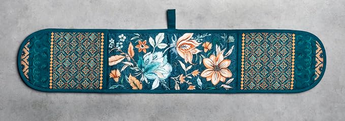 Maison d' Hermine Double Oven Mitts 100% Cotton Double Oven Glove (7"x35") | Heat Resistant BBQ Cooking Gloves with Loop Baking Kitchen Home Farmhouse Thanksgiving Christmas - Luxury Loft - Dark Teal