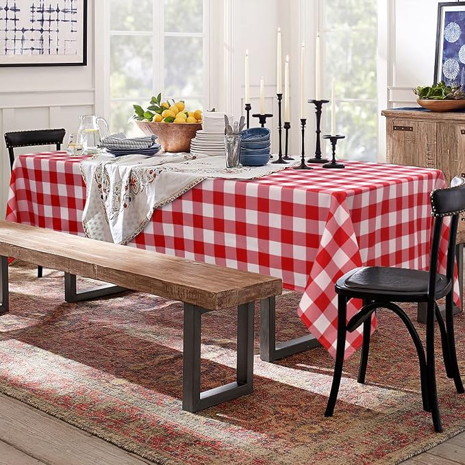 Hiasan Checkered Tablecloth Rectangle, 2 Pack,52 x 70 inch - Stain Resistant, Waterproof and Washable Table Cloth Gingham for Outdoor Picnic, Holiday Dinner, Red and White