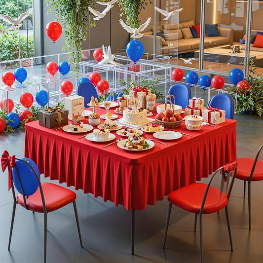 PARTISKY Red Spandex Square Tablecloths 48x48 Inch, 2 Pack Wrinkle Free Fitted Card Table Cloth Stretch Square Table Cover for Kitchen Dinner, Holiday Party, Wedding Banquet, Display Trade Show