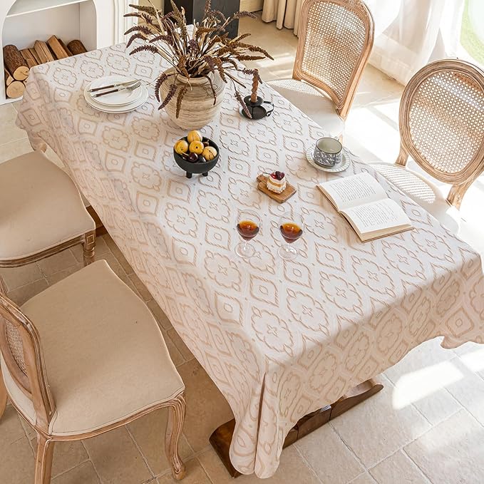 AIRCOWRIE Cotton Linen Tablecloth for Rectangle Tables, Heavy Duty Wrinkle Free Water Resistant Washable Cloth Dining Table Cover for Kitchen and Outdoor Use(Magnolia, 54”×78”, Rectangle)