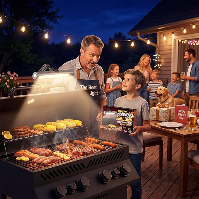 Grill Light BBQ Accessories Rechargeable: Bright 300lm LED Grill Light - IPX5 Waterproof & 3H Fast USB-C Charging - Magnetic & 360° Handle Mount Smoke Accessories - Grilling Gifts for Men Dad Husband