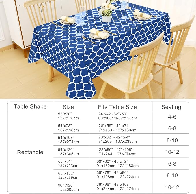Smiry Rectangle Table Cloth, Waterproof Vinyl Tablecloths with Flannel Backing for Rectangle Tables, Wipeable Spillproof Plastic Tablecloth for Dining, Camping, Indoor and Outdoor (60"x102", Blue)
