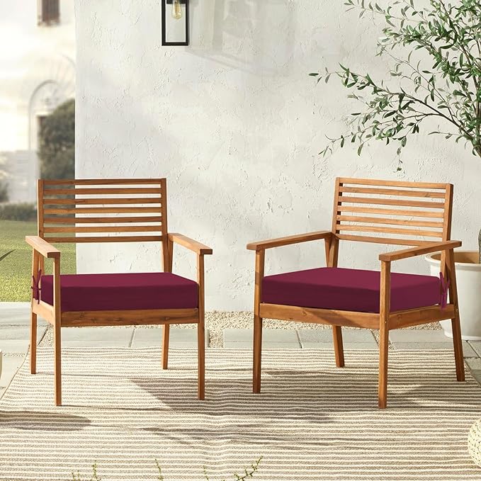 downluxe Outdoor Chair Cushions Set of 4 for Patio Furniture, Water-Resistant Square Corner Patio Chair Cushions with Ties, High Density Foam Outdoor Seat Cushion, 18.5" X 16" X 3", Burgundy