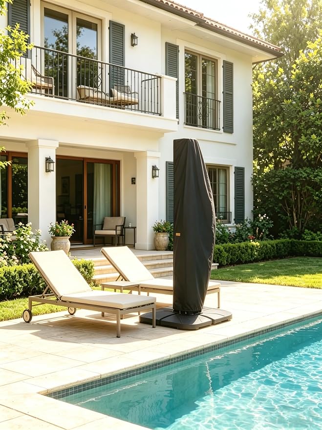 Patio Umbrella Cover for 9ft to 11ft Offset Umbrella, Water Resistant, Curved Cantilever and Straight Pole Parasol Outdoor Umbrellas Cover with Zipper and Rod