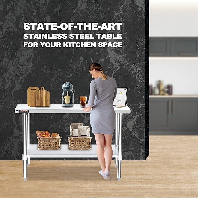 DuraSteel 24x60 Stainless Steel Work Table - NSF Commercial Prep Metal Table w/Adjustable Under Shelf - Kitchen Outdoor Pizza Oven Stand, Garage Workbench, Laundry Utility Worktable - 350 lb Capacity