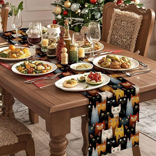 Cat Table Runner,Dining Decor for Kitchen Coffee Table Family Dinners Holiday Parties Wedding Events Decor(13x72 inch)