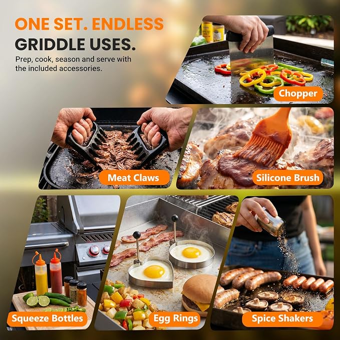 Overmont 31PC Griddle Accessories Kit, Spatula Set with Basting Cover Press | Flat Top Grill Tool Set with Enlarged Spatulas Scraper Tong Carry Bag, Professional Barbecue Gift for Outdoor BBQ Teppanyaki