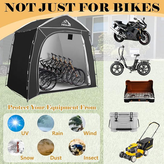 Prolee Bike Storage 7.3 x 5ft, Outside Storage Waterproof Oxford Fabric for 4 Bikes, Bike Shed, Garden Sheds & Outdoor Storage, Black