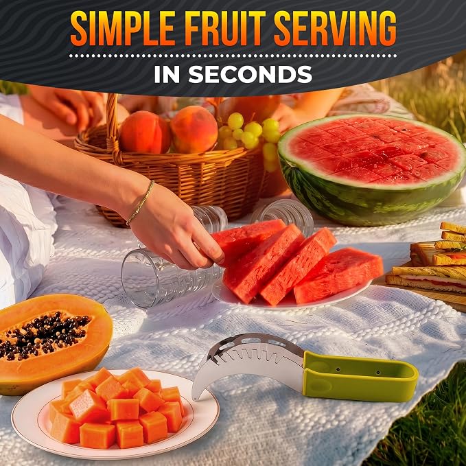 2-in-1 Watermelon Slicer Cutter Tool, Stainless Steel, Cubes & Slices | Watermelon Cutter Slicer Tool; Fast Clean Cuts; Dishwasher Safe; for Cutting & Serving; for BBQ, Picnic, Camping & Snack Prep