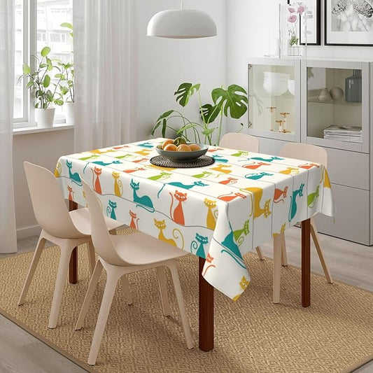 Mid Century Modern Cats Table Cloth, Cute Tablecloth Waterproof, Kitchen Dining Room Decorative Table Cover for Party Decorations Outdoor and Indoor, Rectangular 54x72 Inch