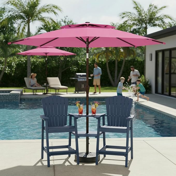 10FT Outdoor Patio Umbrella, 2 Tiers Market Table Umbrella with 8 Sturdy Ribs, Push Button Tilt and Crank, UPF50+ UV Protection for Deck, Pool, Garden and Backyard