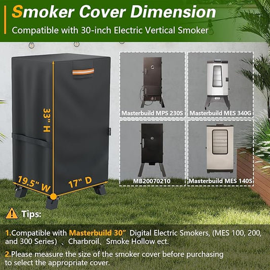 EVRBUL 30-inch Electric Smoker Cover, 420D Heavy Duty Waterproof Outdoor Vertical Digital Smoker Cover BBQ Grill Cover Fit for Masterbuilt 30 in Cover, 19.5" W x 17" D x 33" H (Black)