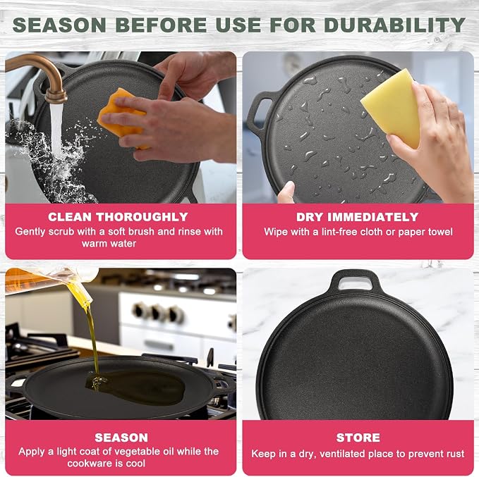 12" Nonstick Comals Para Tortillas -Cast Iron Griddle Pan, Dishwasher Safe Round Skillet with Handles for Stove Top, Oven, Grill & Camping –Versatile Flat Top for Pancakes&Meats