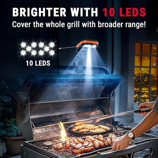 TempPro Outdoor Grill Light for BBQ with 10 LEDs, 3 Brightness & Energy-Saving Button, 360° Adjustable Grill Lights for Outdoor Grill, Grill Gifts for Him, Batteries Included (Previously ThermoPro)
