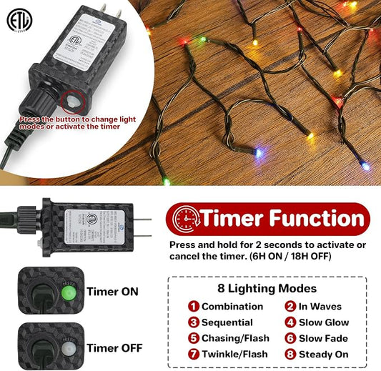 Extra Long 264Ft 800 LED Christmas Lights with Timer, Green Wire Fairy Starry String Lights Plug in, 8 Modes and Memory, forIndoor Outdoor Xmas Tree Wedding Party Decoration,Multicolor