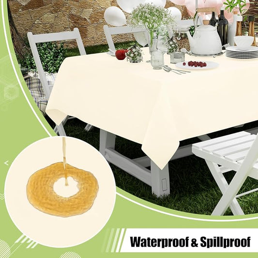 Smiry Disposable Table Cloth 3 Pack, 54 x 108 Inch Waterproof Plastic Tablecloth, Decorative Rectangle Table Covers for Party, Birthday, Picnic, Beige