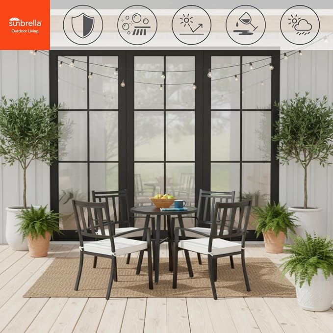 Indoor/Outdoor Chair Pads in Sunbrella Fabric – 17''x17'' Patio Seat Cushions with Foam Insert, Removable Reversible Cover & Ties for Patio Dining Chairs – Set of 2 or 4, Cast Pumice