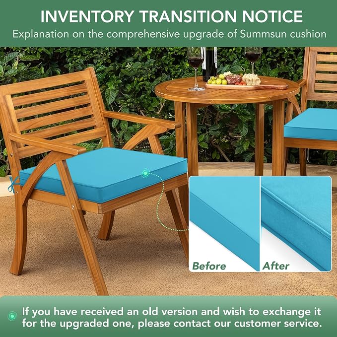 Summsun Outdoor Chair Cushions Set of 2: Waterproof & Color Fastness Seat Cushion for Patio Furniture - 22 x 22 x 3 Inch Chair Pads with Ties and Hidden Zipper - Patio Chair Cushion Replacement, Teal