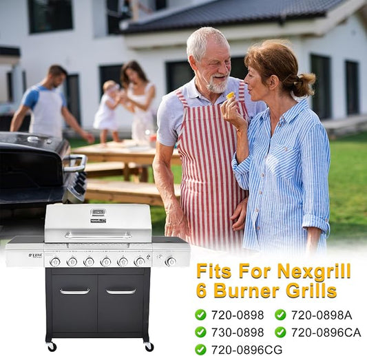 Grill Replacement Parts for Nexgrill 6 Burner 720-0898, 730-0898, Cast Iron Grill Grates, Heat Plates and Burners Kit for Nexgrill Replacement Parts 6 Burner
