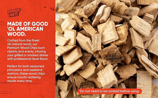Smokin' Chute Hickory Wood Chips for Smoker - Bold & Hearty Flavor - No Soaking Needed - BBQ Wood Chunks - Made in USA Specially Designed and Hand Sorted to Work with The System