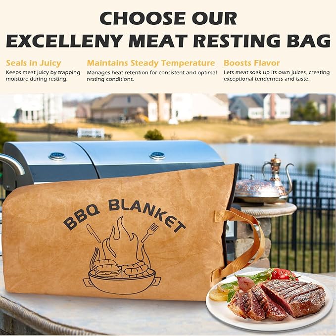 BBQ Meat Resting Blanket, Insulated BBQ Blanket for Resting Meat, Smoking Meat Resting Bag with Wide Mouth for Large Brisket, Turkey, Steaks, Stocking Stuffers Present for Men, Dad, 21 in