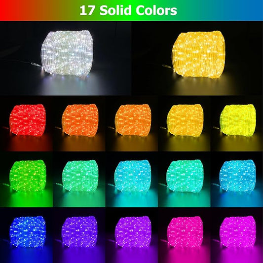 200ft LED Rope Lights for Outside, 25 Colors IP68 Waterproof, Dimmable Warm White RGB Outdoor String Lights, Red White Blue for Memorial Day Patriotic Decorations, Fairy Lights for Indoor Bedroom
