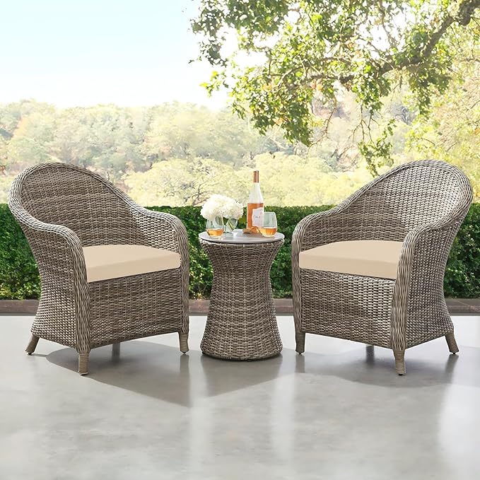 downluxe Outdoor Chair Cushions Set of 2 for Patio Furniture, Water-Resistant Patio Chair Cushions with Ties, High Density Foam Outdoor Seat Cushion, 17" X 16" X 2", Beige