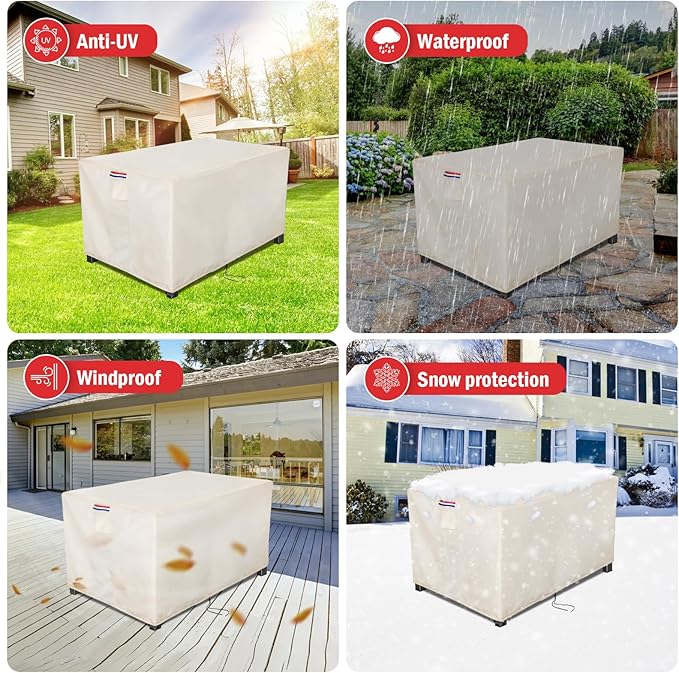 Fire Pit Cover Rectangular 48 Inch - Waterproof Outdoor Fire Table Cover Rectangle Heavy Duty, 600D Patio Propane Gas Firepit Cover Rectangular Tear Weather Resistant - 48 x 24 x 15 Inch Beige