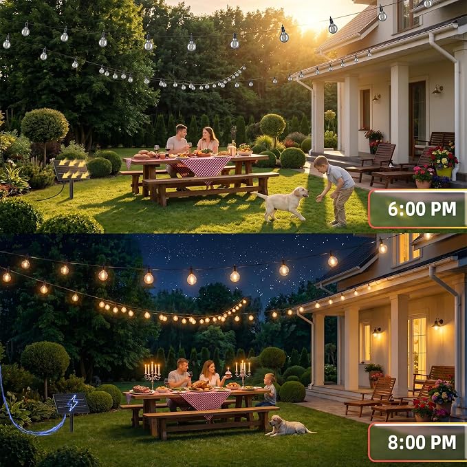 ZJOJO 100ft Solar String Lights Outdoor Waterproof Patio Lights with Remote | Dimmable&Timable,USB-C,G40 Shatterproof Bulbs,31 LED Solar Powered Hanging Lights for Outside Garden Backyard Camping RV Pool