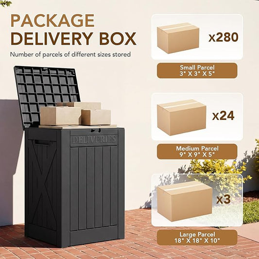 Lockable Outdoor Storage Box 52 Gallon, All-Weather Resin Deck Box for Patio, Garden, Pool, Organizes Furniture Cushions, Gardening Tools, Pool Accessories, Black